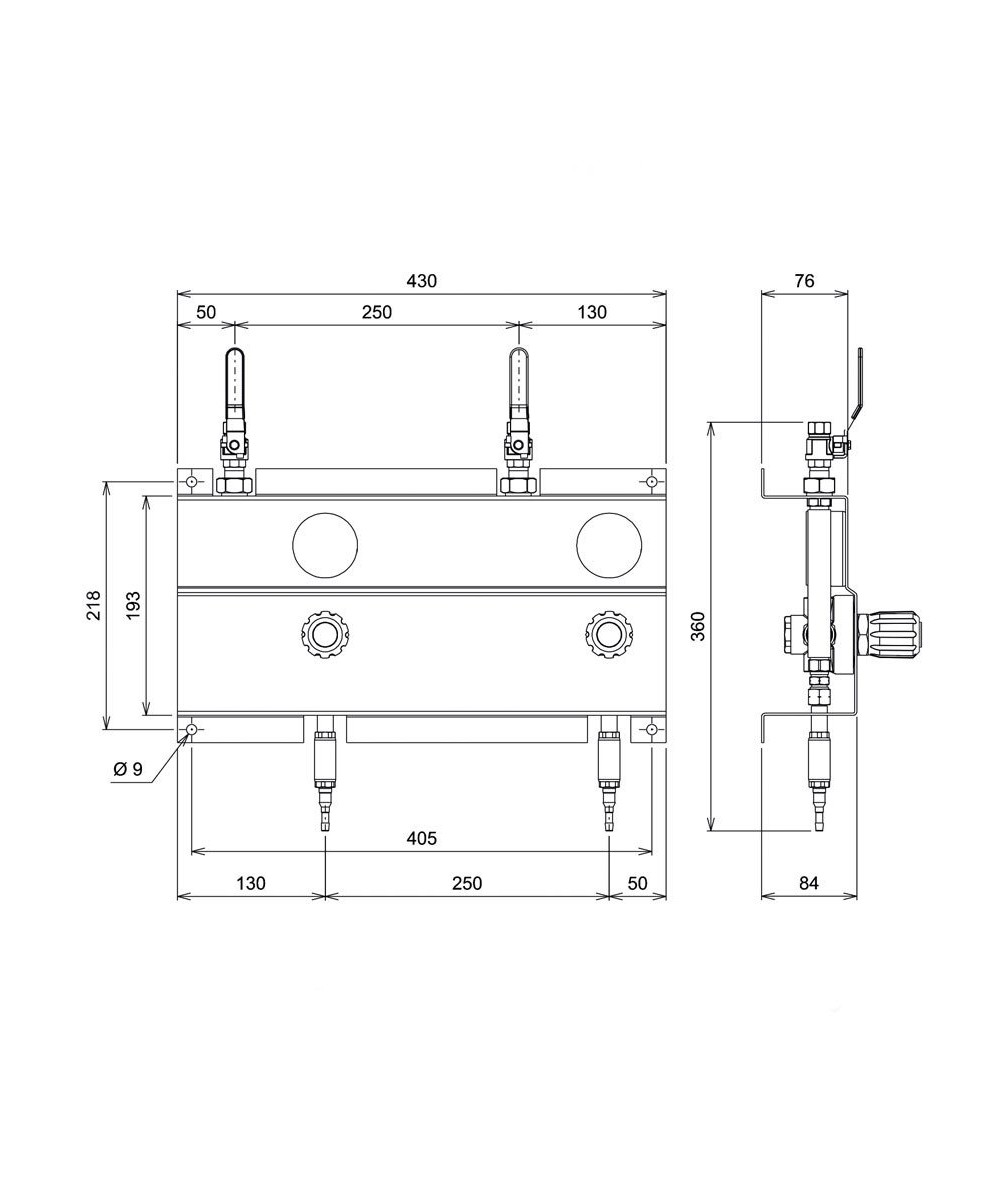 Tableau mural Eole seconde détente de gaz oxygène 16 bars et propane 2.5 bars